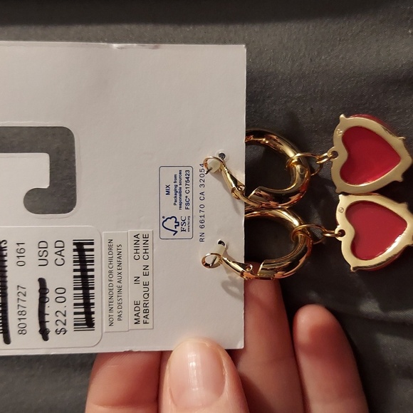 Urban Outfitters Gold and Red Heart Earrings - Picture 2 of 2